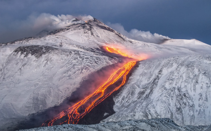 mount etna covered in snow