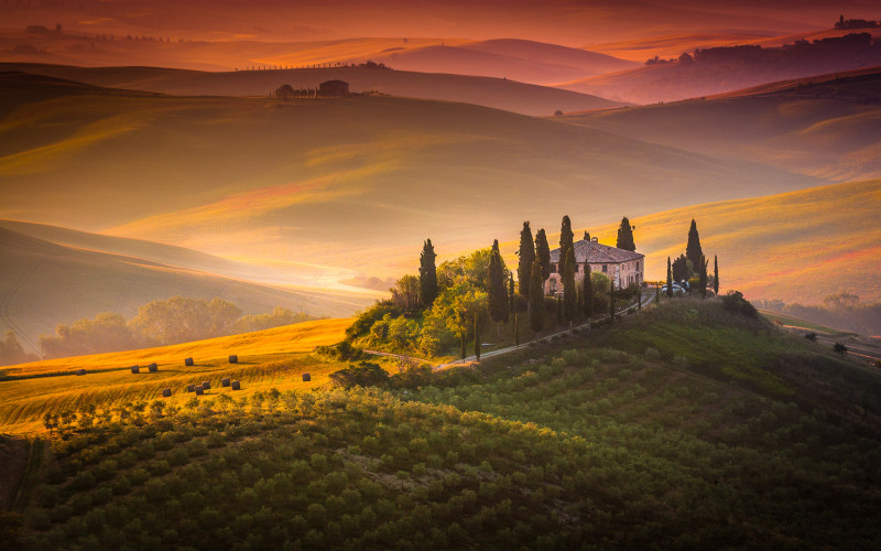 sunset on the tuscan hills