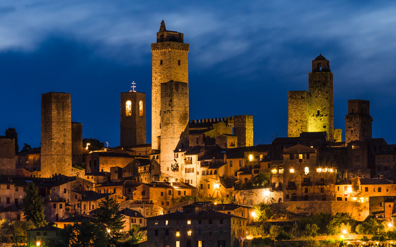 San Gimignano towers at night