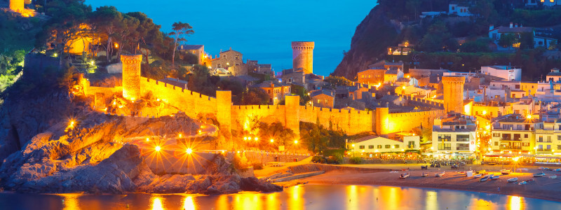 Castle at night on Tossa de Mar Tossa de Mar beach at night